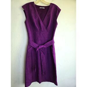 Classiques Entier Wine Purple Silk Linen Tie Waist A-Line Cocktail Dress size 2